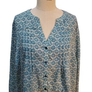 Terra & Sky Women's Mandala Print Tuxedo Pleated Button Down Blouse Size 0X (14W